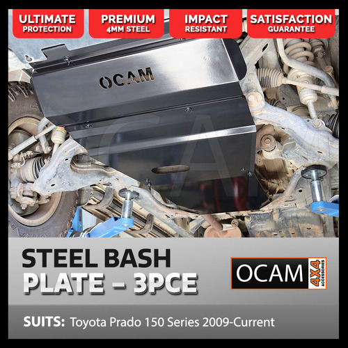 OCAM 3-pce Steel Bash Plates For Toyota Prado 150 Series 2009-Current 4mm Black