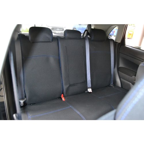 Second Row Wetseat Neoprene Seat Covers for Toyota Landcruiser 79 Series Dual Cab 10/1999-Current, Black With Blue Stitching