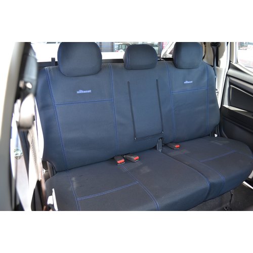 Second Row Wetseat Tailored Neoprene Seat Covers for Nissan Navara NP300 02/2015-12/2017, Black With Blue Stitching