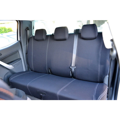 Second Row Wetseat Neoprene Seat Covers for Toyota Landcruiser 79 Series Dual Cab 10/1999-Current, Black With White Stitching