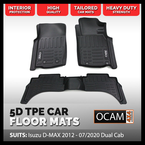 3D All Weather Floor Mats Liners For Isuzu D-MAX 2012 - 07/2020 Dual Cab