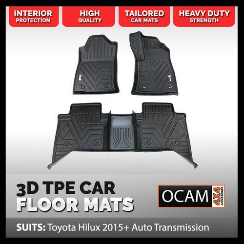 3D All Weather Floor Mats Liners For Toyota Hilux N80 Dual Cab 2015-Current TPE, Manual Transmission