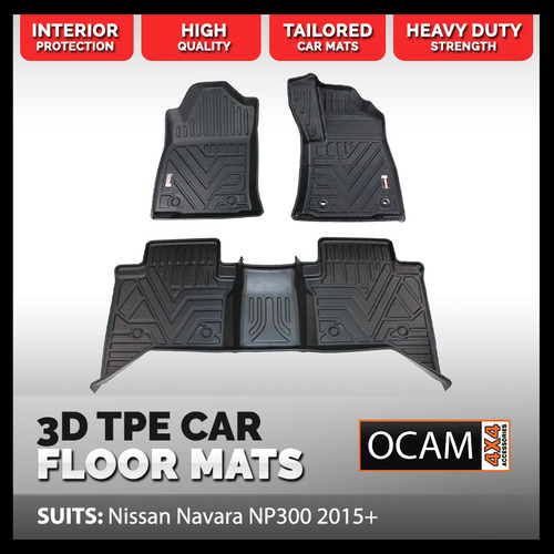 3D All Weather Floor Car Mats Liners For Nissan Navara NP300 2021-On, Dual Cab