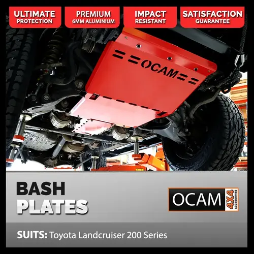 OCAM 2pce Aluminium Bash Plates For Toyota Landcruiser 200 Series 6mm RED