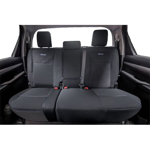 PRE-MADE BUNDLE Wetseat Neoprene Tailored Seat, Headrest & Console Covers for Toyota Hilux SR/5 Dual Cab 09/2015-On Black with Blue Stitching