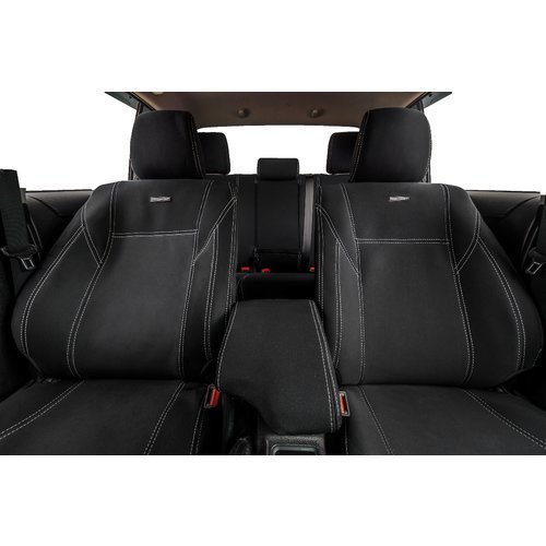 Front, 2nd & 3rd Row Bundle - Wetseat Neoprene Seat & Console Covers Black With White Stitching For Toyota LC80 Series GX-GXL