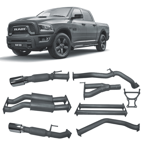 3" Redback Extreme Duty Exhaust for Ram 1500 DS 5.7L V8 12/2018-On, Twin Cat Back With 5" Straight Through Resonator 