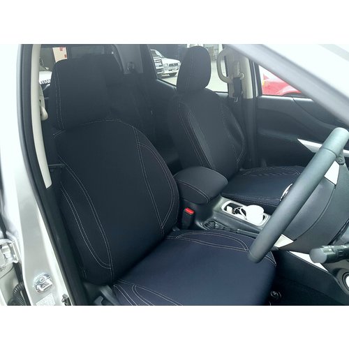 PRE-MADE First Row Wetseat Neoprene Seat & Headrest Covers for Mazda BT-50 07/2011-May 2015, Black With Black Stitching