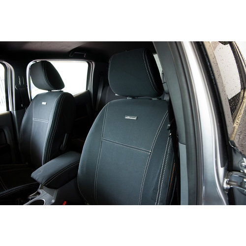 PRE-MADE 1st Row Wetseat Neoprene Seat & Headrest Covers for Ford Ranger PX 07/2011-05/2015, Black With Black Stitching