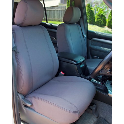 Front Row Wetseat Tailored Neoprene Seat Covers for Toyota Prado 120 Series 03/2003-10/2009, Mid Grey With Blue Stitching, Grande & VX-Electric Seats