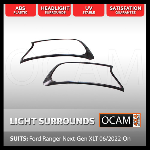 Head Light Lamp Surrounds for Ford Ranger Next-Gen XLT 06/2022-Current Black