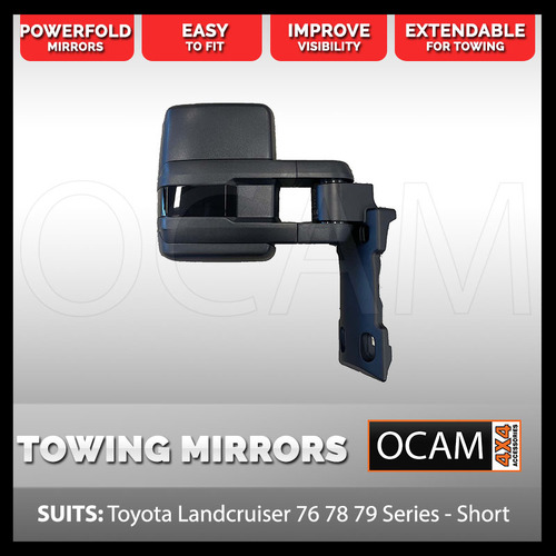 OCAM Powerfold Short Extendable Towing Mirrors For Toyota Landcruiser 70 76 78 79, up to 08/2021-2023