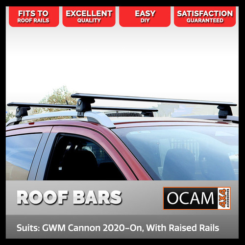 Aluminium Cross Bar Roof Racks for GWM Cannon 2020-On, For Raised Rails, 1310mm, Black