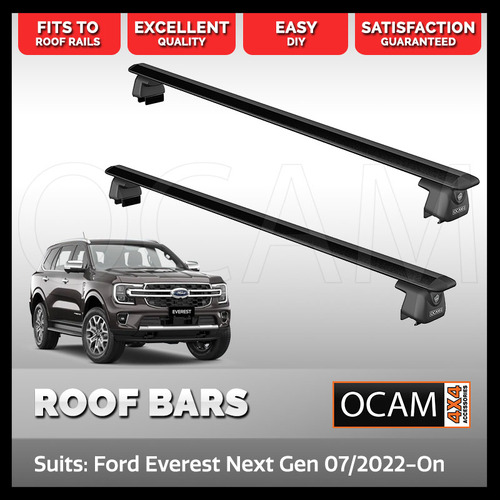 Aluminium Cross Bar Roof Racks for Ford Everest Next-Gen 07/2022-On, For Flush Rails, 1310mm, Black