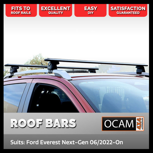 Aluminium Cross Bar Roof Racks for Ford Everest Next-Gen 06/2022-On, For Raised Rails, 1310mm, Black