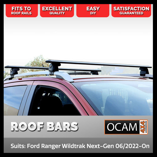 Aluminium Cross Bar Roof Racks for Ford Ranger Wildtrak/Platinum Next-Gen 06/2022-On, 1310mm, Black