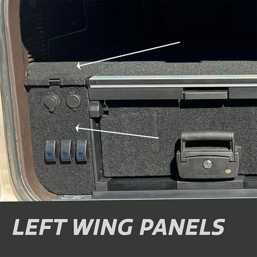 Left Wing Panel Kit for OCAM Rear Drawer for Toyota Prado 150 Series, GX 5-Seater 2009-23, Black Carpet, Passenger Side