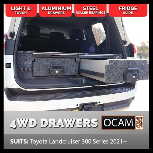 OCAM Aluminium Rear Drawers For Toyota Landcruiser 300 Series 2021-Current, GR Sport, Sahara ZX, Black