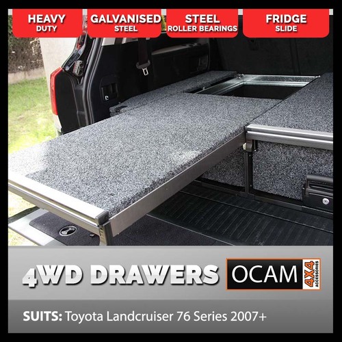 OCAM Rear Drawers For Toyota Landcruiser 76 Series 2007-Current, Black Carpet