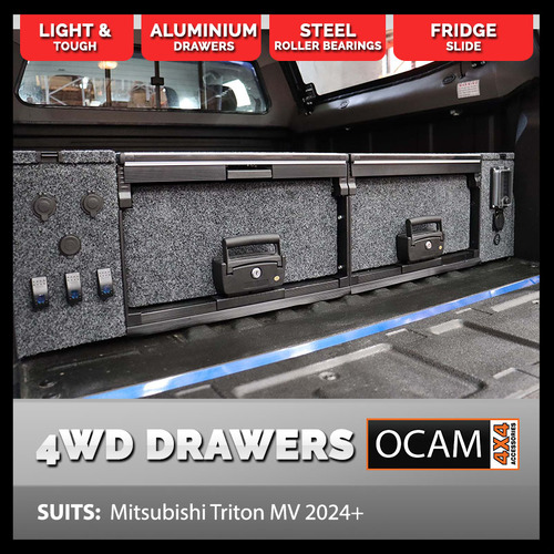 OCAM Aluminium Rear Drawers for Mitsubishi Triton MV, 2024-On, Dual Cab,