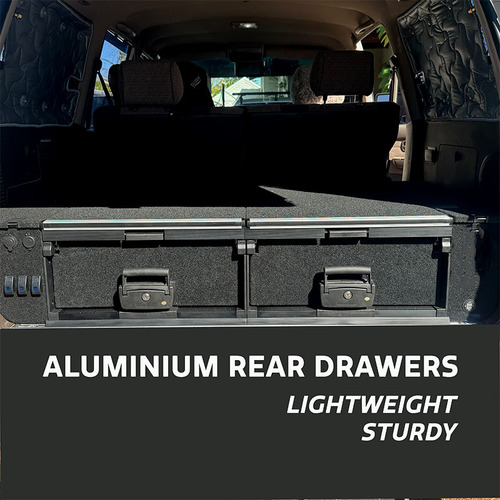 OCAM Aluminium Rear Drawers for Ford Ranger PX PXMKII PXMKIII, 2011-06/2022, Dual Cab, Suits Factory Tub-Liner, Black Carpet