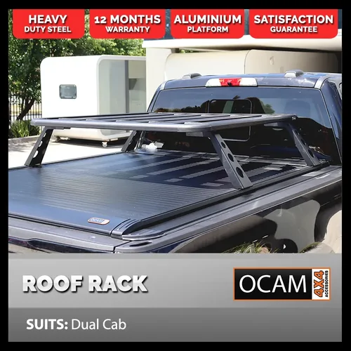 OCAM CMM Aluminium Platform Flat Roof Rack with Tub Mounts for Dual Cab 1350 x 1425mm Alloy