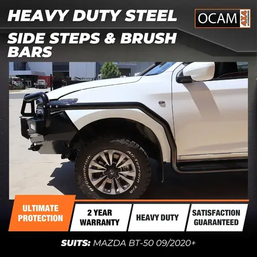 OCAM Heavy Duty Steel Side Steps & Brush Bars for Mazda BT-50, 09/2020-Current