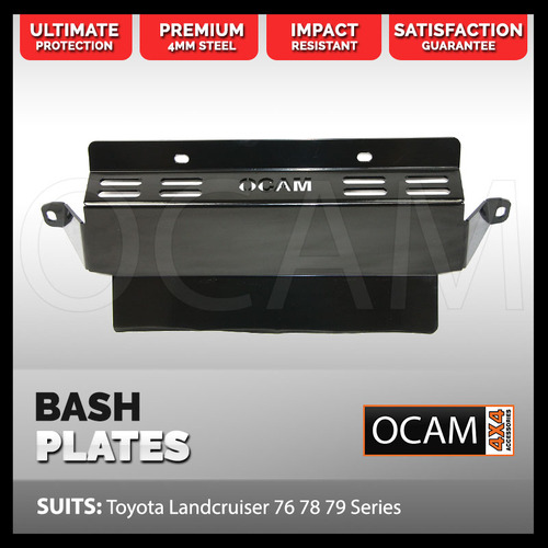 OCAM Steel Bash Plates For Toyota Landcruiser 79 Series Single Cab 2017-2024 Radiator, 4mm BLACK V8