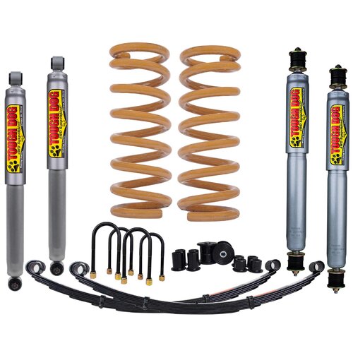 Tough Dog Lift Kit for Toyota Landcruiser 79 Series Dual Cab, Front: No Bullbar / Alloy Bullbar, Shocks: 45mm Adjustable,Rear:X-Heavy 800Kgs+ Constant