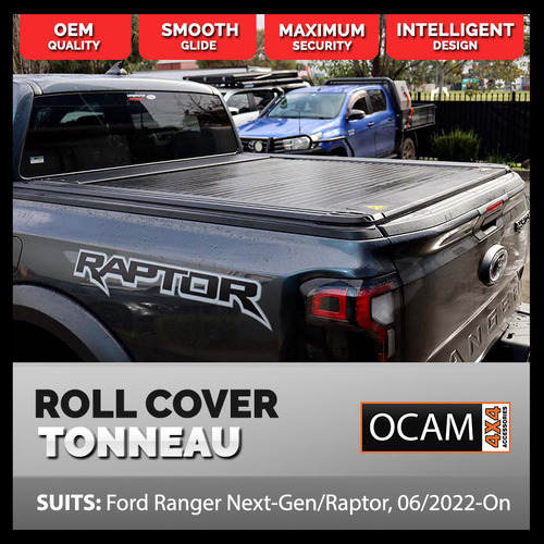 Retractable GEN2 Manual Tonneau Cover Roller Shutter For Ford Ranger Next-Gen, 07/2022+, XL, XLS, XLT, Raptor, Dual Cab