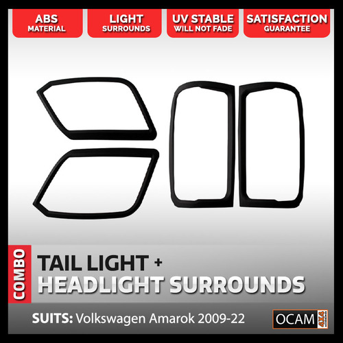 Head Light & Tail Light Lamp Surrounds for Volkswagen Amarok 2009-22 Matt Black