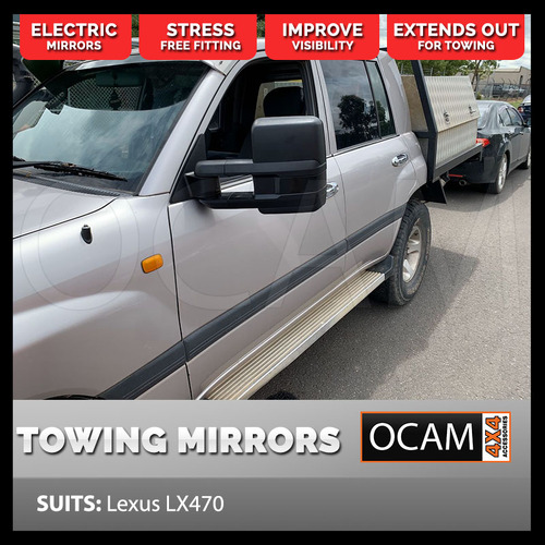 OCAM Extendable Towing Mirrors For Lexus LX470, Black, Electric