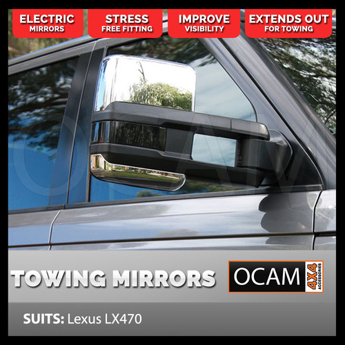 OCAM Extendable Towing Mirrors For Lexus LX470, Chrome, Electric