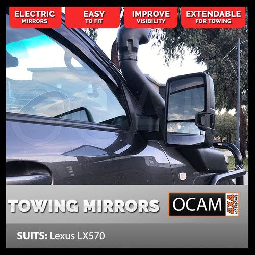 OCAM Extendable Towing Mirrors For Lexus LX570, Black, Electric