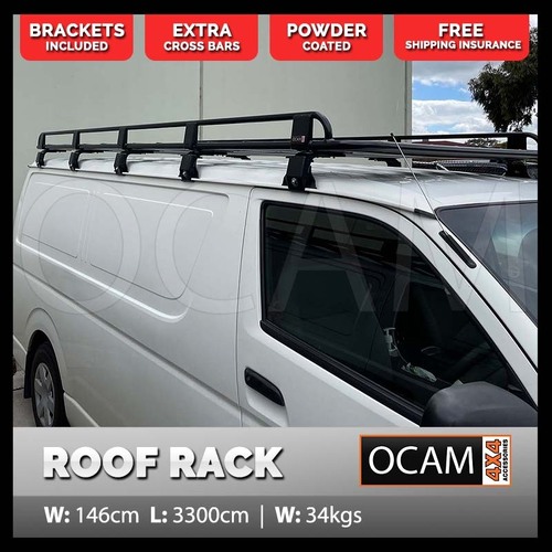 OCAM Aluminium Tradesman Roof Rack For Toyota Hiace 1988-18 Alloy 3300x1464mm, 20cm Brackets