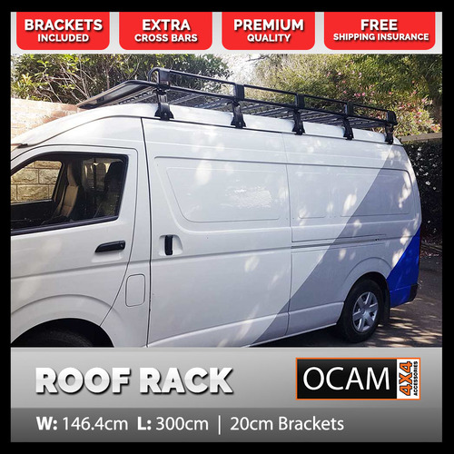 OCAM Aluminium Tradesman Roof Rack For Toyota Hiace 1988-18 Alloy 3000x1464mm- 20cm brackets